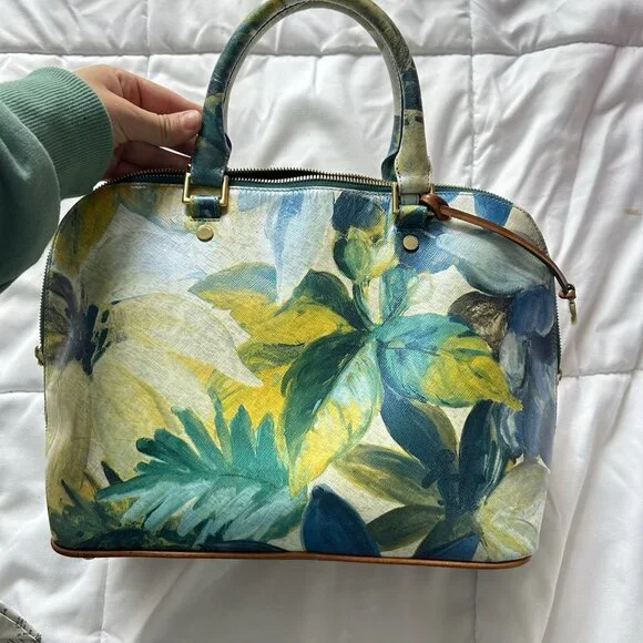 Brahmin Aspen Shoulder Bag Fuji Blue Yellow Flower Bag - Picture 15 of 16